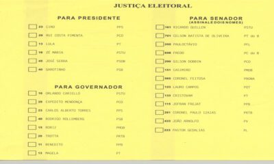 cédulas eleitorais das eleições 2002